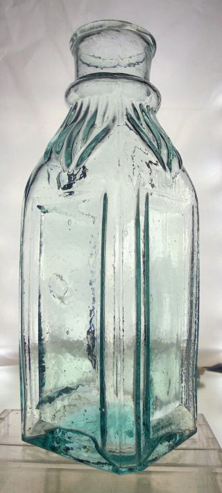 Semi - Cathedral Pickle Jar / Bottle.  Rolled Lip.  7.  25 ".  Aqua.  4 Sided