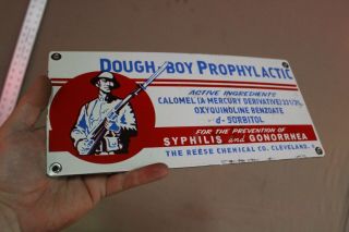 Dough - Boy Prophylactic Condom Porcelain Metal Sign Syphilis Gonorrhea World War