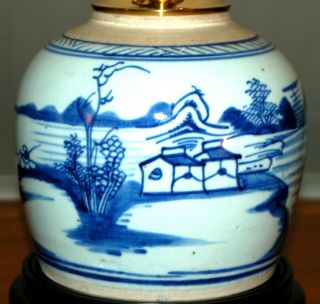 Chinese Canton Porcelain Ginger Jar Lamp Blue And White Antique Lamp 3p