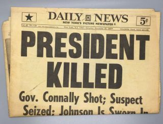 Jfk Killed Newspapers: Ny Daily News 1963 John F Kennedy Assassination Plus More