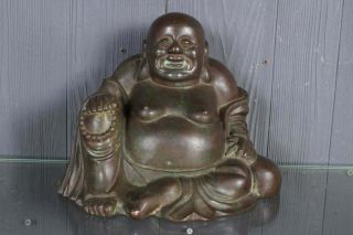 Antique Chinese Qing Dynasty Large Bronze Happy Buddha Statue