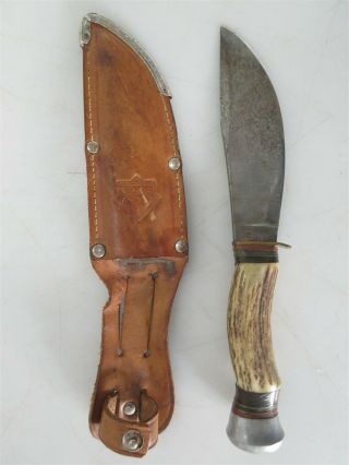 Vintage Old Puma German Hunting Knife W/ Brown Leather Sheath 9.  2 " Long