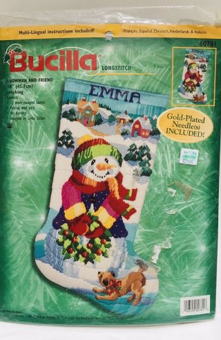 Bucilla Longstitch Needlepoint Christmas Stocking Kit Snowman Vtg Craft 60781