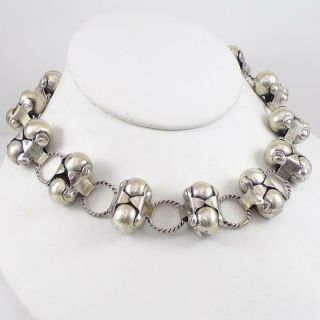 Vintage Early Taxco Sterling Silver Jingle Bell Bead Choker Necklace 14.  5 " Lfc3