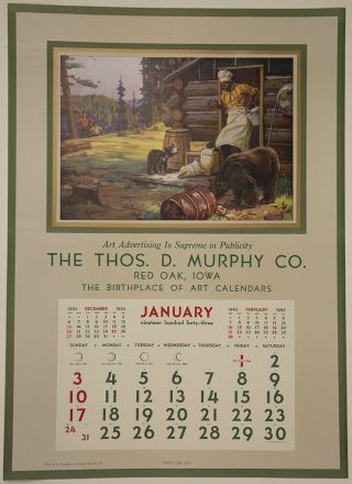 Vintage 1943 Hy Hintermeister Two For Tea Cabin Art Salesman Sample Calendar