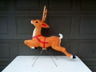Vintage Blow Mold Christmas Large Reindeer & Antlers W Stand Yard Decor Lighted