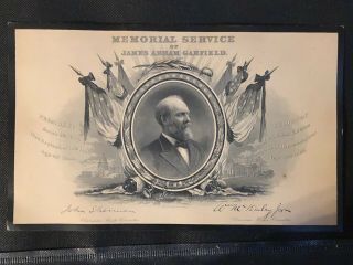 1882 James Garfield 20th U.  S.  President Memorial Service Card W/ Envelope
