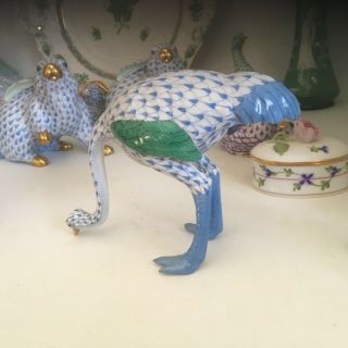 Herend Porcelain Ostrich In Blue Fishnet