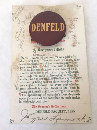 Denfeld High School 1930 Duluth Mn Pinback Button Badge Faculty Signatures
