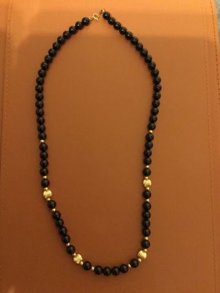 Onyx And 14k Gold Bead Necklace,  18 Inches Long