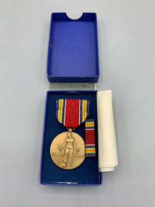 Wwii Campaign & Service Victory Medal & Ribbon Bar 1941 - 1945 World War 2