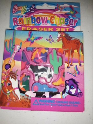 Vintage 90s Lisa Frank Rainbow Chaser Eraser Set - Western Horse Cow Guitar