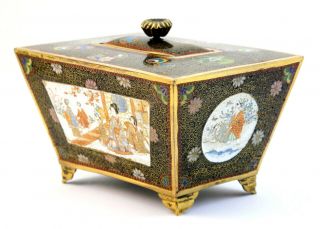 Antique Meiji Japanese Kyoto School Cloisonne & Enamel Censer Casket & Cover Box