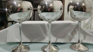 Set Of 3 Wine Hock Glass Goblets Hand Crafted Italian Silverplate 8 " Vintage