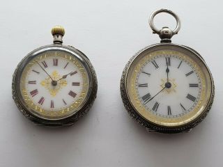 2 X Antique Ladies Pocket Watch Solid Silver Repair / Spares