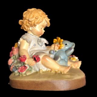 Dolfi Lisi Martin Hand Painted Figurine Girl With Teddy Bear Vintage Rare