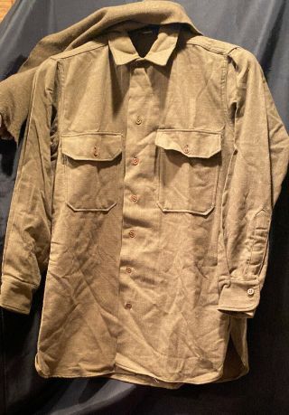 Early Ww2 U.  S.  Army Wool Field Shirt 1942 Dated & Wool Scarf