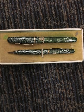 Vintage Wasp Clipper Fountain Pen And Pencil Small Medium 7 Nib Usa Iowa