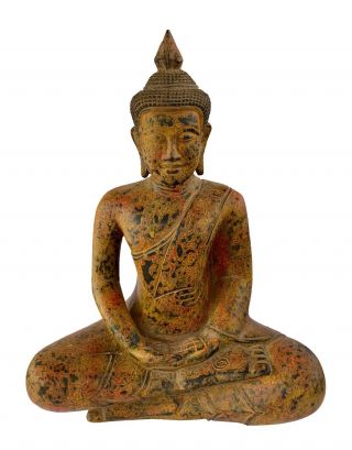 Antique Khmer Style Se Asia Wood Meditation Buddha Statue - 44cm/18 "