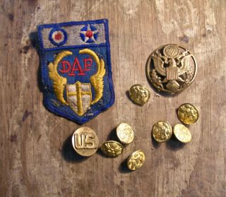 Vintage Daf Patch & Hat Insignia & Waterbury Buttons Ww2 Desert Air Force U.  S.  Ii