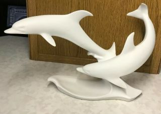 Kaiser Germany Figurine White Bisque Porcelain Dolphins Signed By Bachmann