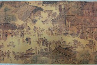 Very Long Old Chinese Scroll Painting " Qingmingshanghetu " Marked " Zhangzeduan "