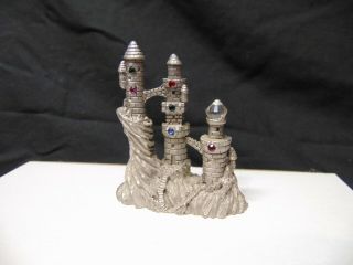 Spoontiques Pewter Castle Figurine W/ Red Blue Beads On Tower Rr996 2 1/2 "