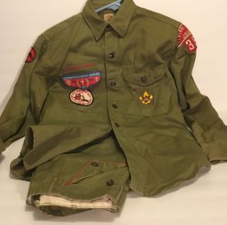 Vintage Boy Scout Uniform Shirt Pants And Badges With Troop Indiana 359