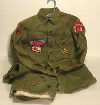 Vintage Boy Scout Uniform Shirt Pants And Badges With Troop Indiana 359 2