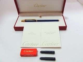 Cartier Trinity Blue Lacquer 18k 750 Nib Fountain Pen Box Guarantee 2p Ink