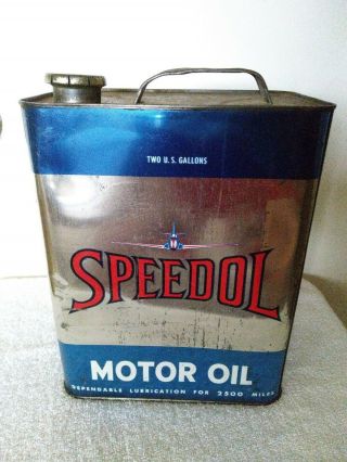 Rare Vintage Speedol Motor Oil Can " 2 Gallon " Quart With Airplane Pennant Oil