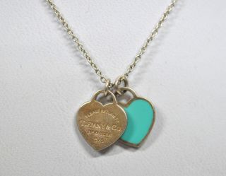 Tiffany & Co Return To Tiffany Double Heart Tag Blue Enamel Pendant Necklace 26