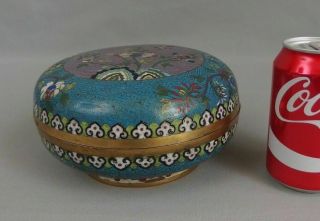 Antique Chinese Cloisonne Enamel Circular Round Covered Box 19th C.  Qing