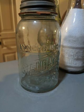 Lynchburg Standard Mason Aqua Quart Fruit Jar Ball Zinc Lid