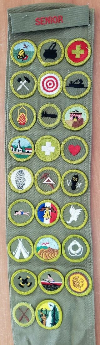 Vintage 1960 ' s Senior Boy Scout Sash w/ 26 Merit Badges 2