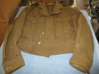 Old British Army Battle Dress Jacket Ww2 Era ? Field Worn W.  Many Repairs.
