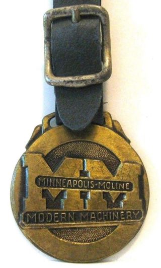 Minneapolis Moline Mm Modern Machinery Trademark Logo Brass Pocket Watch Fob Old