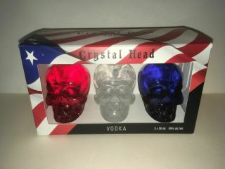 Empty Crystal Head Vodka Skull Bottle Usa Red White Blue Halloween 3 Pack