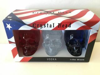 EMPTY Crystal Head Vodka Skull Bottle USA RED WHITE BLUE HALLOWEEN 3 Pack 2
