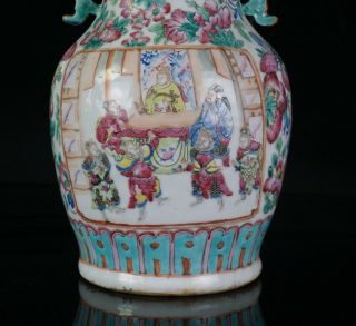 Chinese Antique Famille Rose Porcelain Baluster Vase with Twin Handles 19th C 3