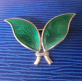Norwegian Sterling Silver & Green Enamel Leaf Brooch - David Andersen Norway