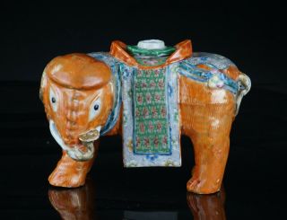 Antique Chinese Famille Rose Porcelain Figure Elephant Candle Holder C1850 Qing
