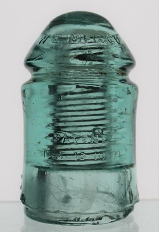 Light Aqua W/milk Cd 126.  4 W.  E.  Mfg.  Co.  Patent Dec.  19.  1871 Glass Insulator