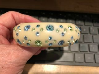 Gorgeous Vintage Weiss Celluloid Clamper Bracelet With Blue And Green Stones