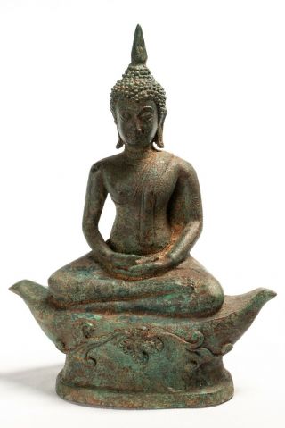 Antique Thai Style Seated Sukhothai Meditation Buddha Statue - 24cm/10 "