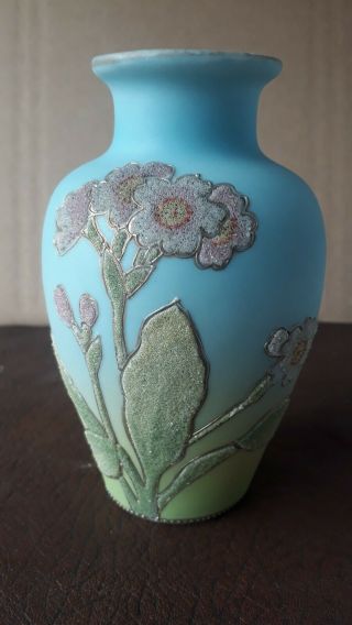 Antique Japanese Kinran Coralene Beads Decorated Vase 16137 Nippon Japan