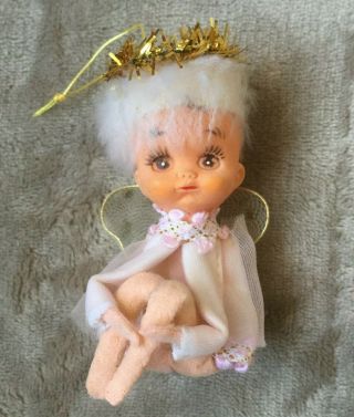 Vintage Japan Pink Angel Pixie Fairy Folding Legs Sticker 3.  5 " Gold Crown