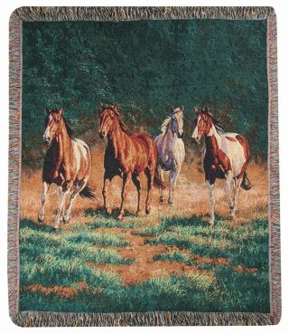 Throws - " Wild Horses " Tapestry Throw Blanket - Horse - Equestrian