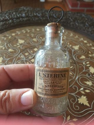 Vintage Listerine Lambert Small Bottle W Cork & Screw Back & Front Label 3 " High