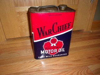 War Chief Motor Oil 2 Gallon Metal Can,  Gas Station Display,  Petroliana
